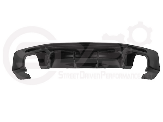 Glossy black rear bumper finned diffuser for 2016-2024 Chevrolet Camaro by Street Driven Performance, designed for enhanced aerodynamics.