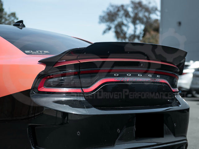 Dodge Charger SRT Hellcat Redeye style rear trunk wing spoiler in matte or gloss black for 2015-2023 models.