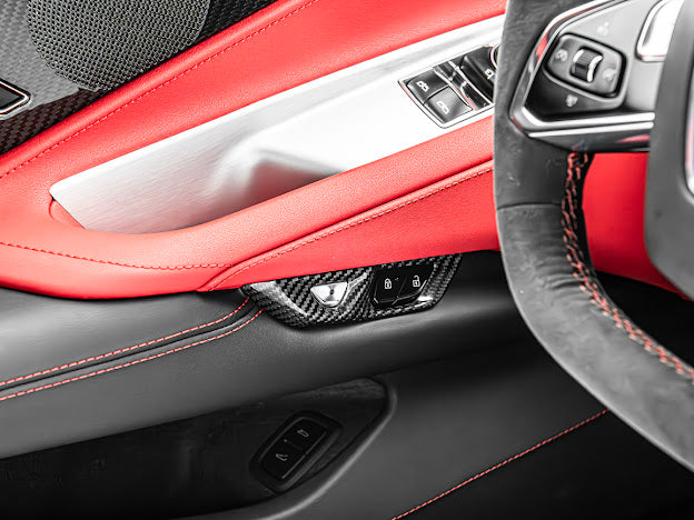 2020+ CHEVROLET CORVETTE C8 CARBON FIBER SIDE DOOR INTERIOR CONTROL BUTTON TRIM COVER