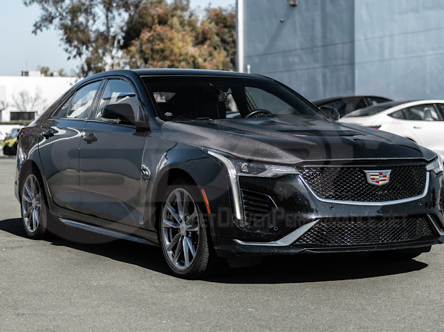 Black Wing style carbon fiber vented front hood for 2020+ Cadillac CT4, CT4-V, and CT4-V Black Wing by Street Driven Performance.