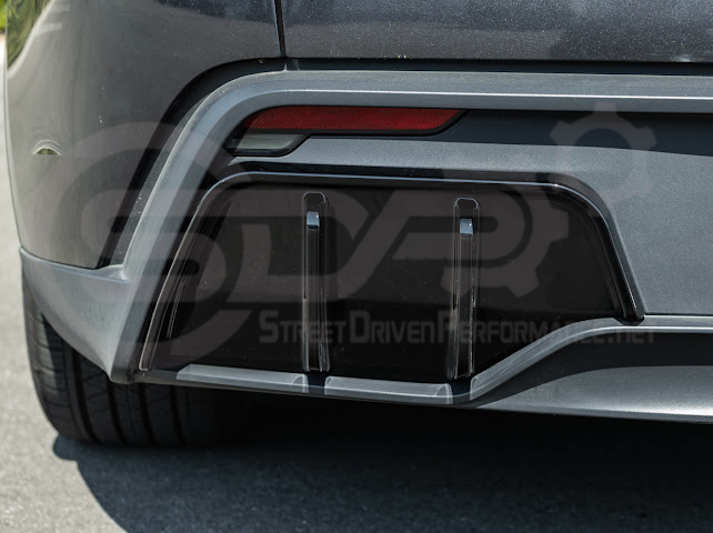 2025-Up Tesla Model Y | Fast Style Glossy Black Rear Bumper Finned Diffuser