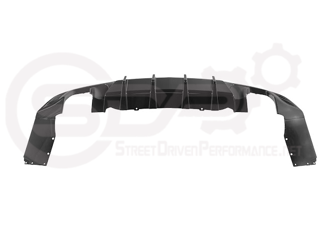 Glossy black Chevrolet Camaro diffuser from SDP Performance, with finned lower design for a sporty rear bumper look.
