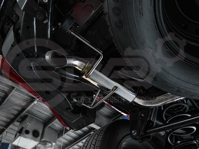 Toyota 4Runner 2025+ cat-back exhaust system by Street Driven Performance with chrome or burnt blue turn down tips.