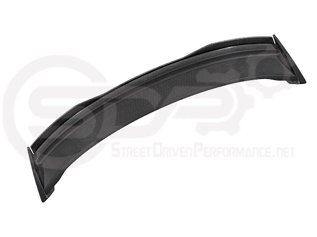 Ford Mustang Dark Horse style carbon fiber rear wickerbill spoiler wing, sleek aerodynamic design for 2015-2023 models.