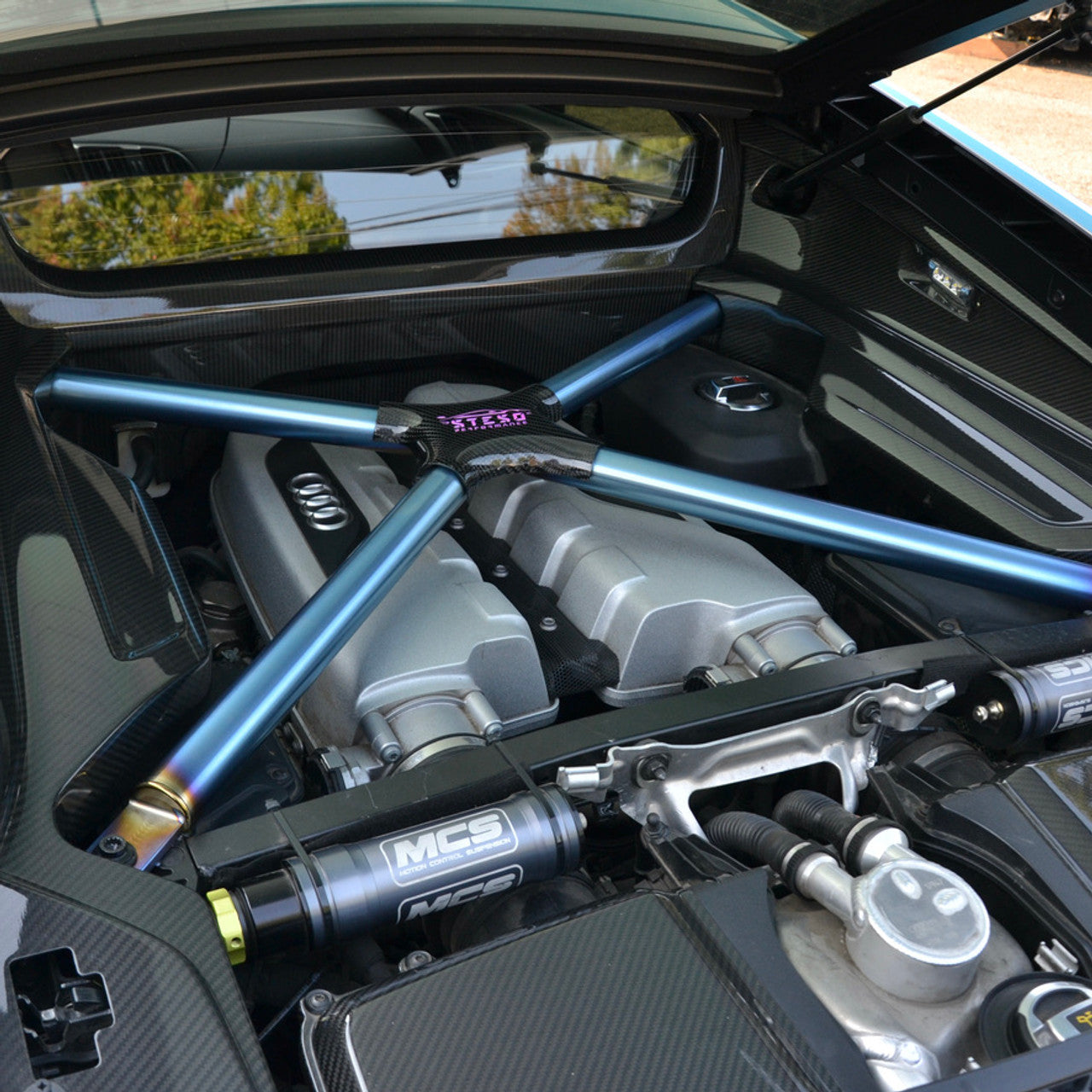 STESO Performance - Titanium X-brace for Lamborghini Huracan/Performante/Evo/STO BURNT+Carbon fiber cover glossy