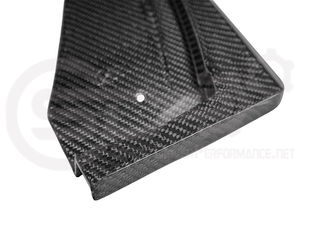 Pair of black carbon fiber mud flaps for 2022-up Cadillac CT5-V Blackwing by Street Driven Performance, showing front and rear splash guards.