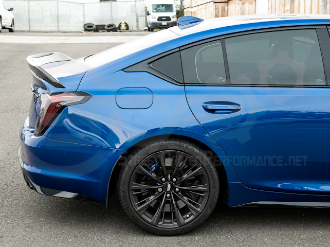 Pair of carbon fiber front and rear mud flaps for 2022-up Cadillac CT5-V Blackwing by Street Driven Performance