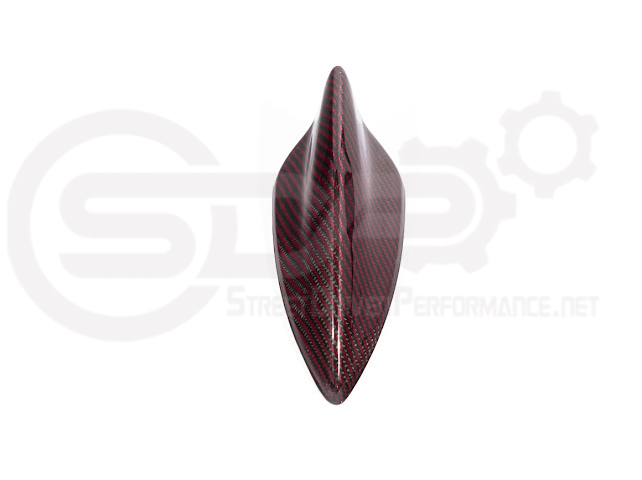 Red carbon fiber shark fin antenna cover for Cadillac ATS, CTS, CT4, and CT5 from Street Driven Performance.