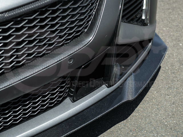 Cadillac CT5-V Blackwing factory OEM style carbon fiber front lip splitter and wheel arches, ground effects by Street Driven Performance.