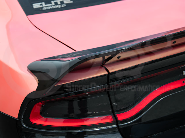 Dodge Charger SRT Hellcat Redeye style rear trunk wing spoiler in matte or gloss black for 2015-2023 models.