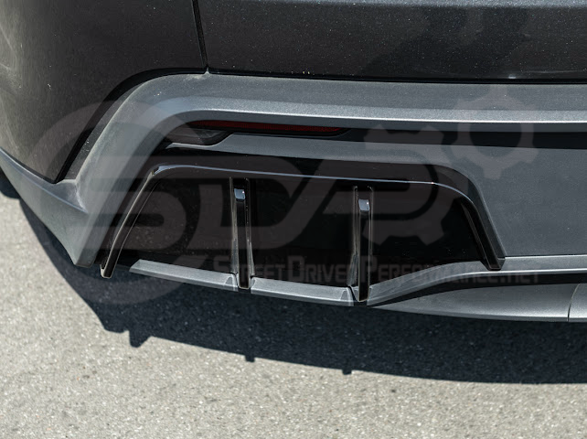 2025-Up Tesla Model Y | Fast Style Glossy Black Rear Bumper Finned Diffuser