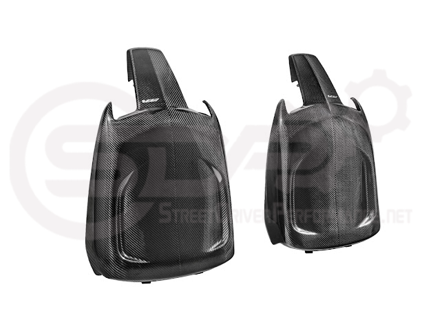 Pair of black carbon fiber seat back panels for Cadillac CT5-V and Blackwing interior dash and trim, driver and passenger side.