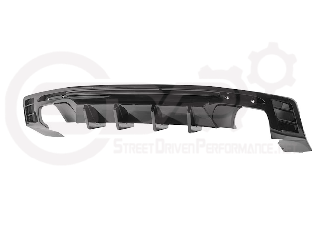 Glossy black Chevrolet Camaro rear bumper finned diffuser from SDP Performance, designed for 2016-2024 Camaro track style upgrade.