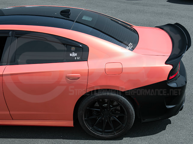 Dodge Charger SRT Hellcat Redeye style rear trunk wing spoiler in matte or gloss black, designed for 2015-2023 models.
