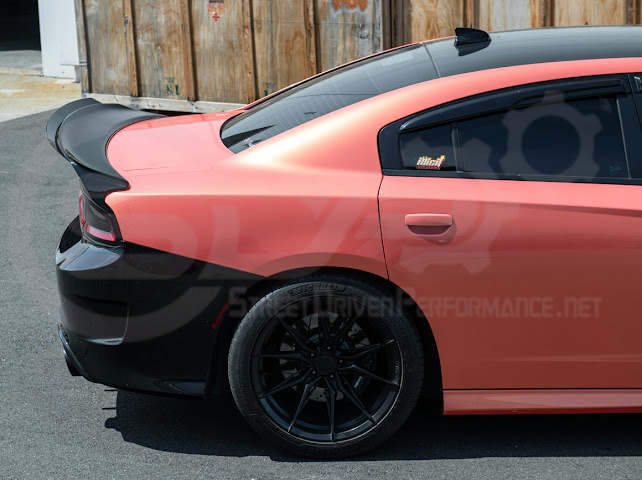 Dodge Charger SRT Hellcat Redeye style rear trunk wing spoiler in matte or gloss black for 2015-2023 models.