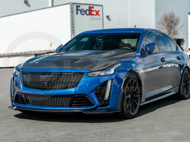 2020-Up Cadillac CT5 / CT5-V / CT5-V Blackwing | “CTS-V, V3” Style CARBON FIBER Front Vented Hood