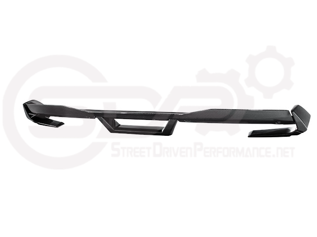 Ford Mustang Dark Horse style carbon fiber rear wickerbill spoiler wing for 2015-2023, designed for sporty aerodynamics and style.