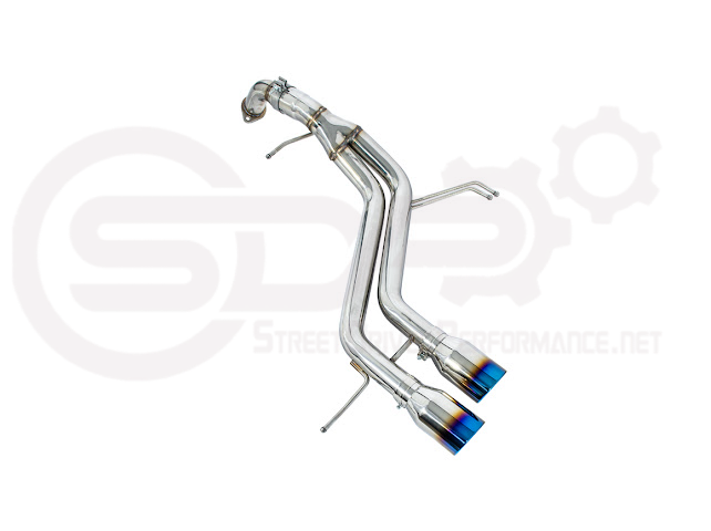 Hyundai Veloster Turbo 2013-2018 axle back exhaust with dual 4-inch tips, featuring burnt or chrome finish, by Street Driven Performance.