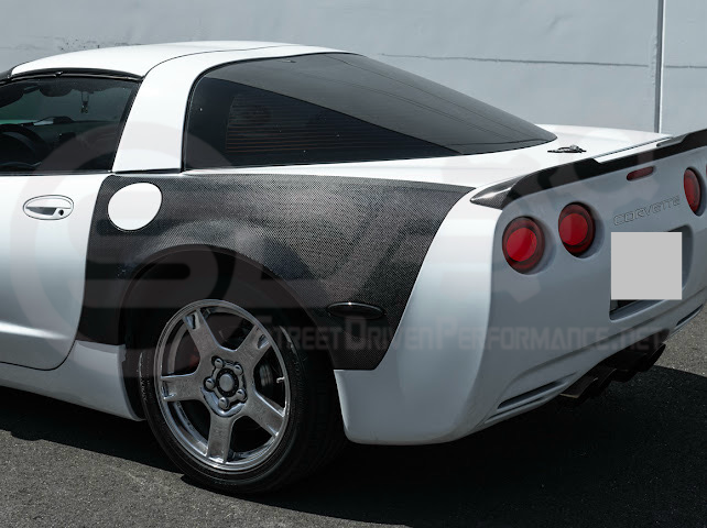 Factory style carbon fiber front and rear widebody fenders for 1997-2004 Chevrolet Corvette C5 hatchback by Street Driven Performance