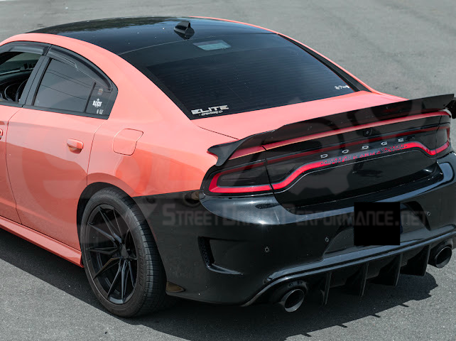Dodge Charger SRT Hellcat Redeye style rear trunk wing spoiler in matte or gloss black, designed for 2015-2023 models.