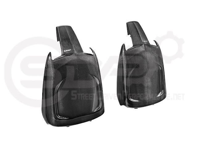 Pair of black carbon fiber seat back panels for Cadillac CT5-V and CT5-V Blackwing interior dash trim by Street Driven Performance.