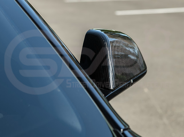 2024-Up Tesla Model 3 | Carbon Fiber Tape On Side Mirror Cap Covers Pair