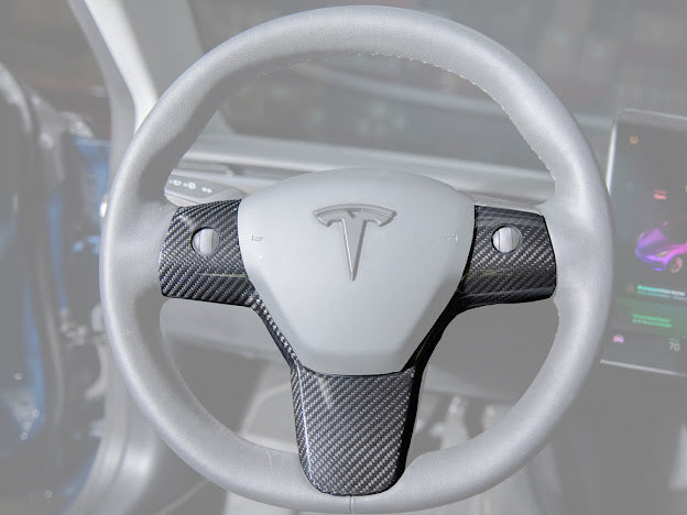 2020-UP TESLA MODEL 3 & Y CARBON FIBER INTERIOR STEERING WHEEL TRIM / COVER