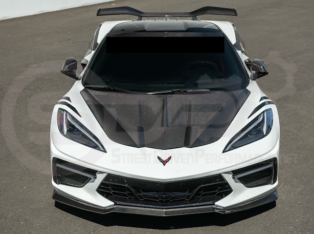 2020-PRESENT CHEVROLET CORVETTE C8 | SDP PERFORMANCE TRACK STYLE DOUBLE SIDED DRY CARBON FIBER FRONT HOOD