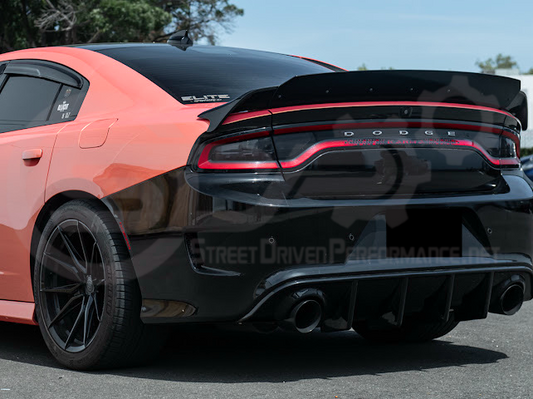 Dodge Charger SRT Hellcat Redeye style rear trunk wing spoiler in matte or gloss black, designed for 2015-2023 models.