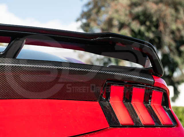 2024-UP FORD MUSTANG | DARKHORSE STYLE GLOSSY BLACK REAR TRUNK LID GURNEY FLAP WICKERBILL WING SPOILER