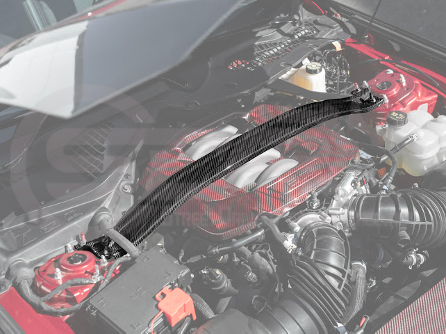 2024-Up Ford Mustang S650 | S650 Dark Horse Style CARBON FIBER Engine Strut Brace Balance Tower Bar
