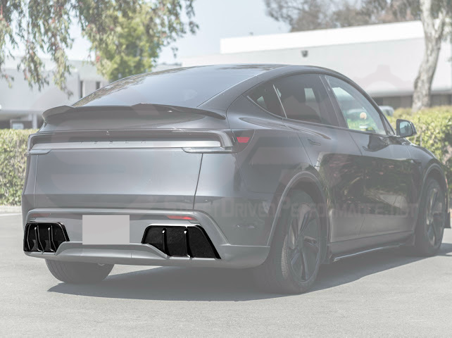 2025-Up Tesla Model Y | Fast Style Glossy Black Rear Bumper Finned Diffuser