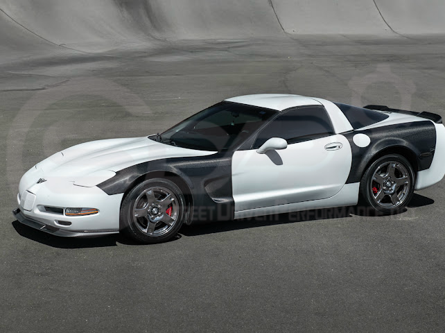 Factory style carbon fiber front and rear widebody fenders for 1997-2004 Chevrolet Corvette C5 hatchback, by Street Driven Performance.