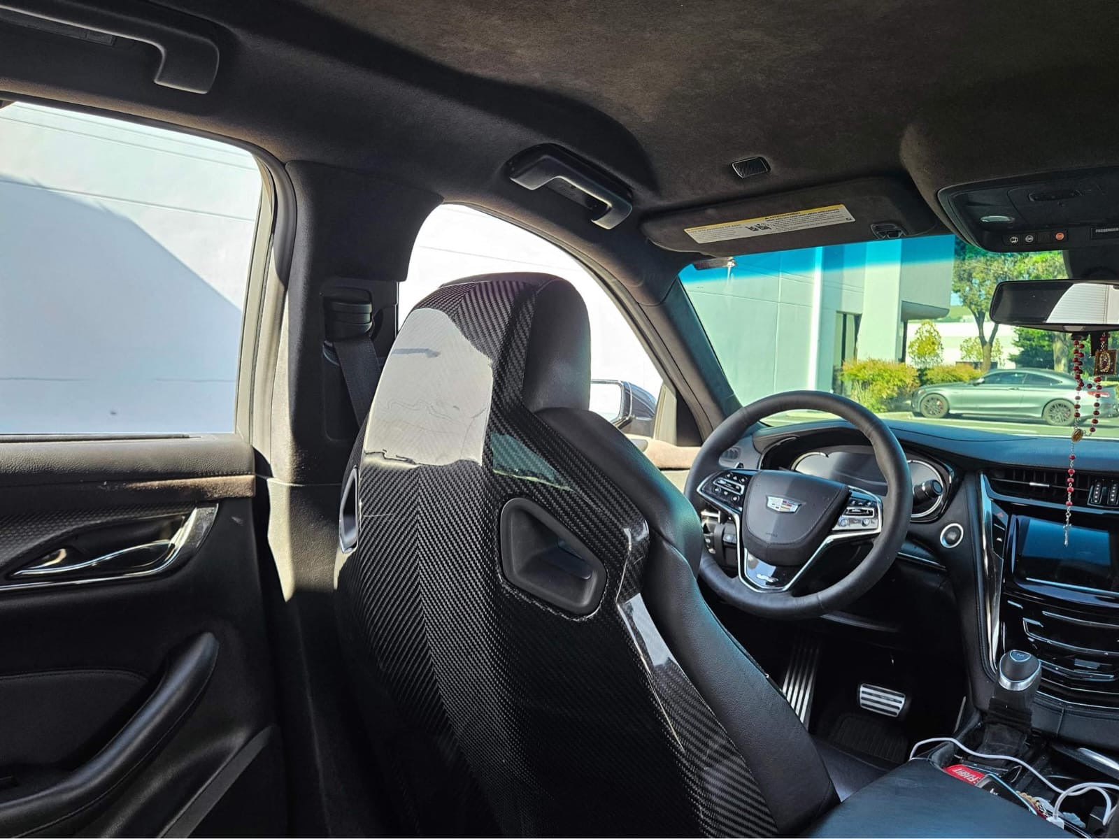 Cadillac ATS-V sedan Recaro carbon fiber seat rear panel cover replacement, driver and passenger side, for model years 2016-2019