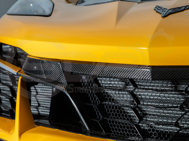 2023-Up Corvette C8 Z06 | Factory Style CARBON FIBER Front Grille License Holder Tow Trim