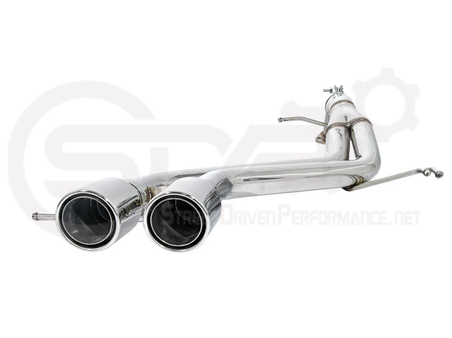 Hyundai Veloster Turbo 2013-2018 exhaust axle back with dual 4-inch muffler delete, featuring burnt tips or chrome finish.