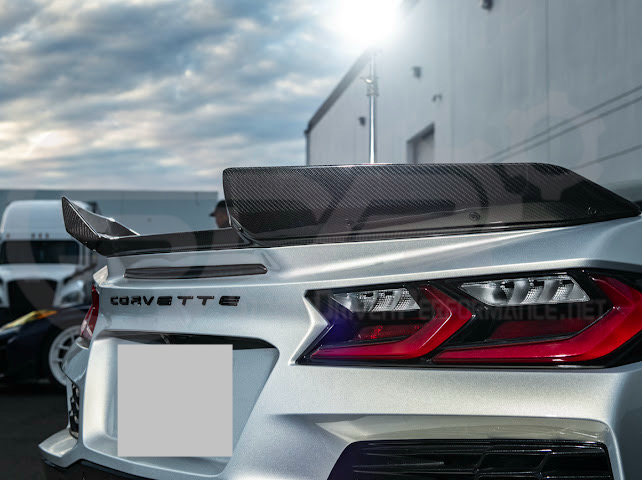 2023-Up CORVETTE C8 Z06 / E-RAY / ZR1 | Z06 FACTORY STYLE CARBON FIBER REAR SPOILER WING WITH 1.5 INCH EXTENDED WICKERBILL WINGLETS