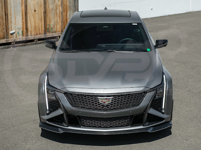 Factory OEM style carbon fiber front lip splitter and wheel arches for Cadillac CT5-V Blackwing, by Street Driven Performance.