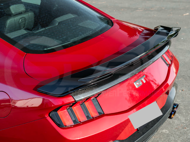 2024-UP FORD MUSTANG | DARKHORSE STYLE GLOSSY BLACK REAR TRUNK LID GURNEY FLAP WICKERBILL WING SPOILER