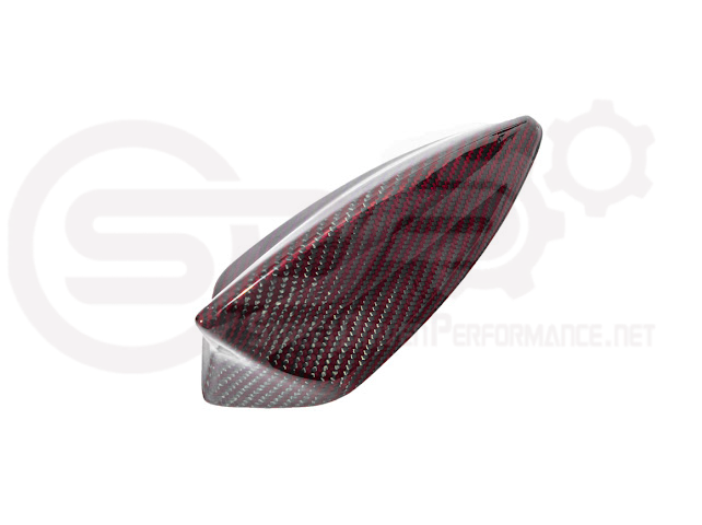 Red carbon fiber shark fin antenna cover for 2014-up Cadillac ATS, CTS, CT4, and CT5 by Street Driven Performance.