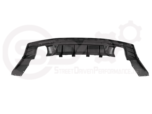 Glossy black rear bumper diffuser for 2016-2024 Chevrolet Camaro, styled for track performance by Street Driven Performance.