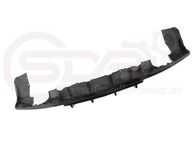 Glossy black rear bumper finned diffuser for 2016-2024 Chevrolet Camaro, by Street Driven Performance, with finned design and sleek style.
