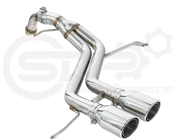 Hyundai Veloster Turbo 2013-2018 exhaust axle back with dual 4-inch muffler delete tips, burnt or chrome finish, Street Driven Performance.