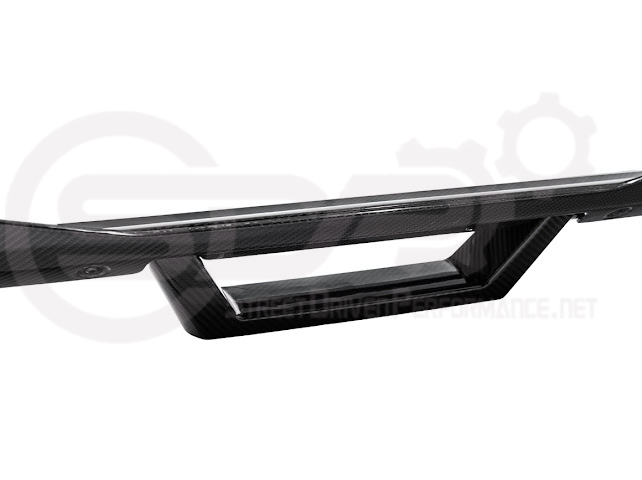 Ford Mustang Dark Horse style carbon fiber rear wickerbill spoiler wing for 2015-2023, designed for sporty aerodynamic enhancement.