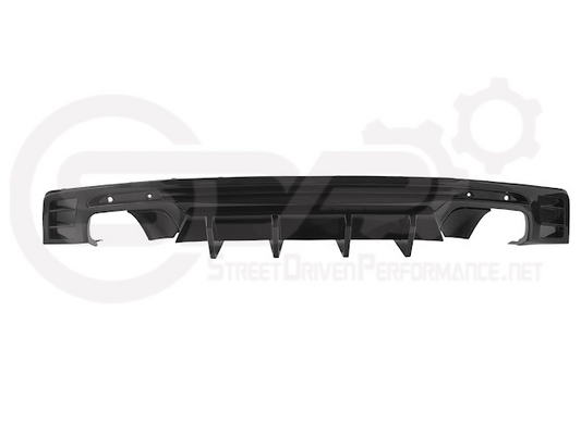 Chevrolet Camaro 2016-2024 SDP Performance glossy black rear bumper diffuser with finned design for track style appearance.