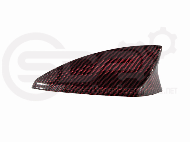 Red carbon fiber shark fin antenna cover for Cadillac ATS, CTS, CT4, and CT5 by Street Driven Performance.