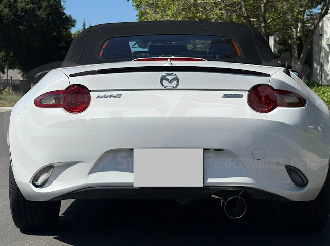 Mazda MX-5 Miata ND 2016-2025 axle back exhaust with 4-inch burnt or chrome tips, Street Driven Performance muffler delete system