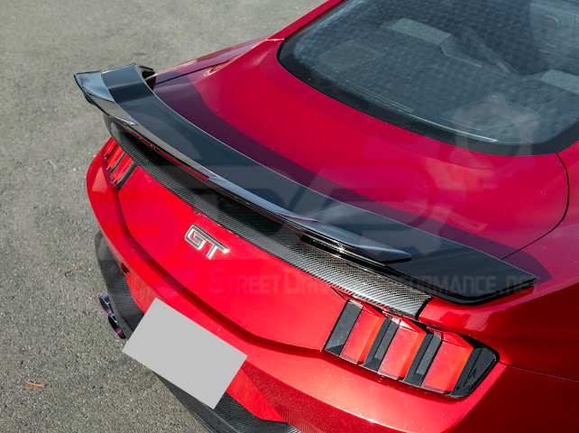 2024-UP FORD MUSTANG | DARKHORSE STYLE GLOSSY BLACK REAR TRUNK LID GURNEY FLAP WICKERBILL WING SPOILER