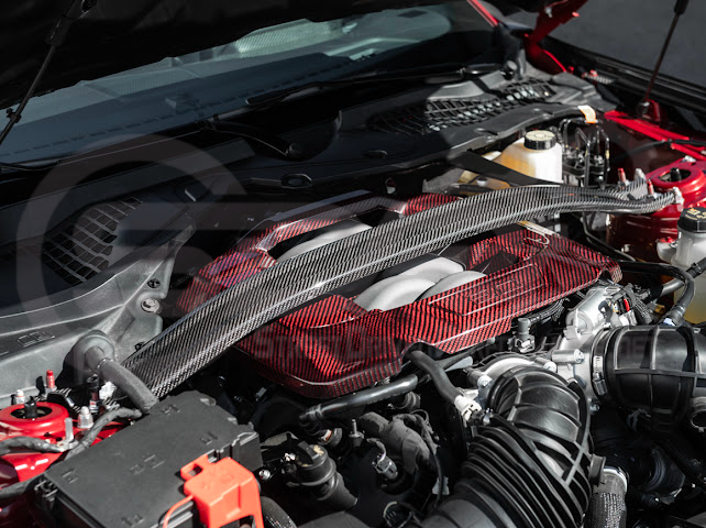 2024-Up Ford Mustang S650 | S650 Dark Horse Style CARBON FIBER Engine Strut Brace Balance Tower Bar