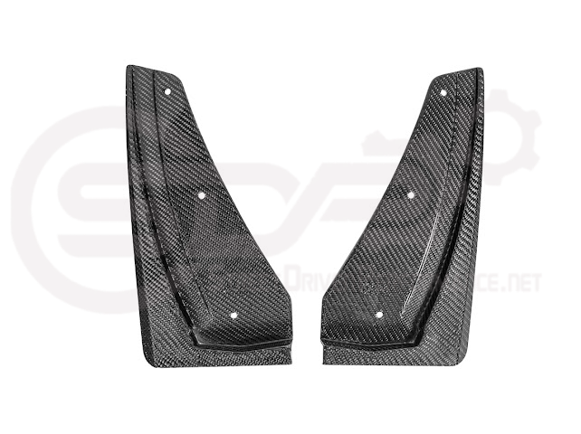 Pair of carbon fiber mud flaps for 2022-up Cadillac CT5-V Blackwing, front and rear splash guards by Street Driven Performance.